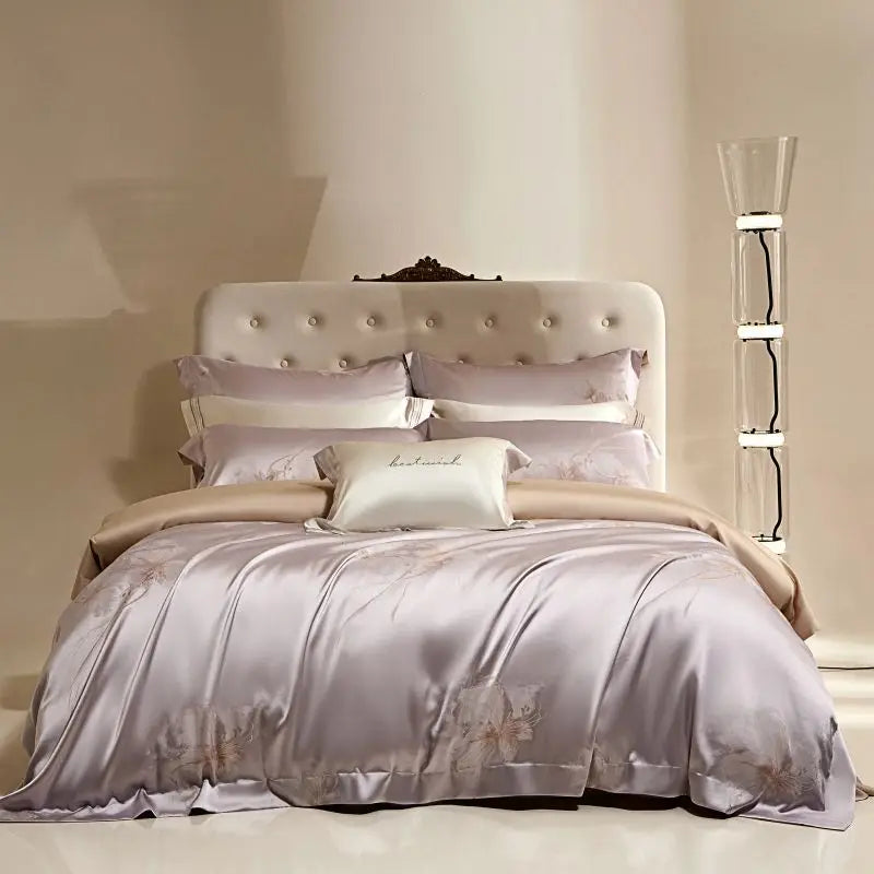 Flower Jacquard Color Blocking Luxury Bedding Set