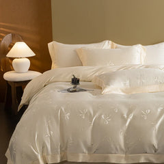 European Luxury Jacquard Ice Silk Duvet Cover Set Fashion Bow Pattern Queen King Bedding Set