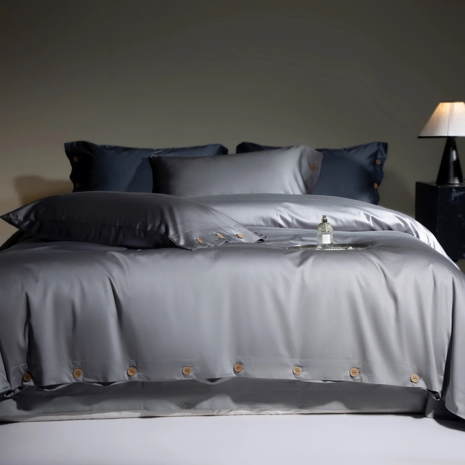 800TC Lyocell Cotton Bedding Set, Luxury Silky Soft Duvet Cover with Button Closure, Flat/Fitted Bed Sheet Pillowcases 4Pcs