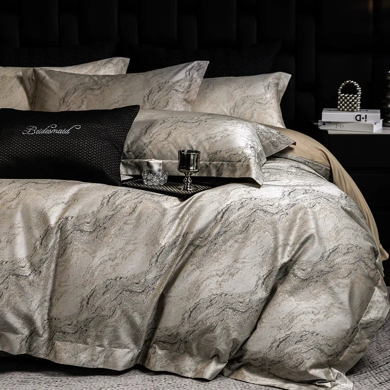 600TC Lyocell Cotton Flowers Jacquard Soft Silky Bedding Set