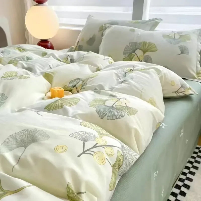 Pink Flowers Duvet Cover Set Ins Fashion Single Queen Size Girls Boys Flat Sheet Pillowcase No Filler Home Decor Bedding Set