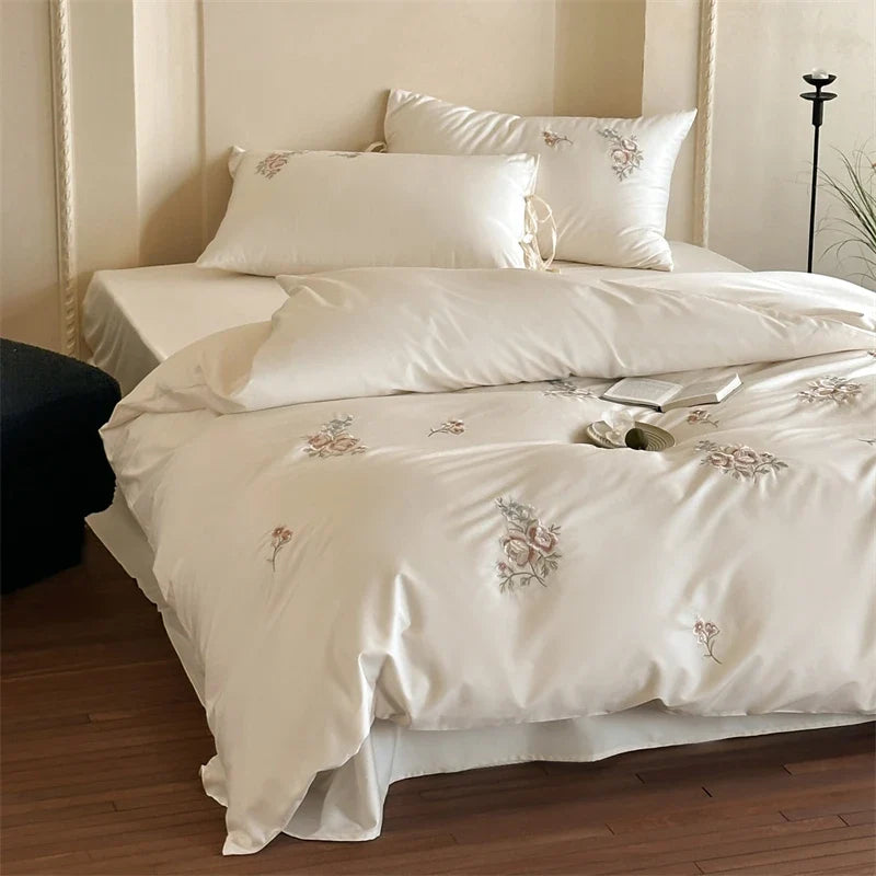 Premium 600TC Egyptian Cotton Flowers Embroidery Luxury Bedding Set