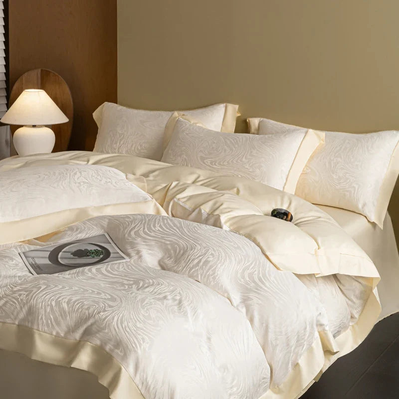 European Luxury Jacquard Ice Silk Duvet Cover Set Fashion Bow Pattern Queen King Bedding Set