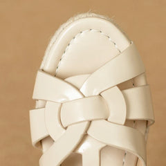 Square Headed Open Toe Real Leather Weaving Slope Heel