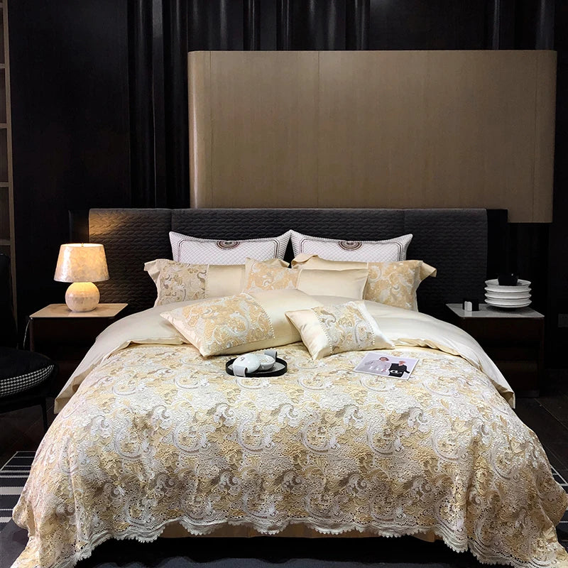4/5Pcs Luxury 1000TC Egyptian Cotton Brocade Soft Silky Bedding Set