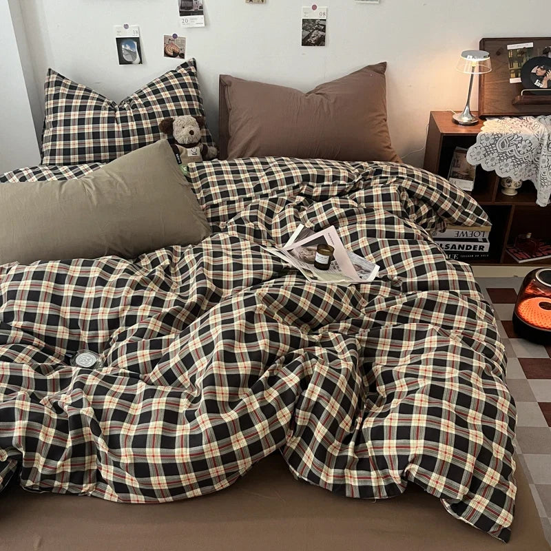 Vintage Double Sided Red Plaid Bedding Set