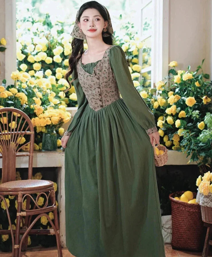 Sunflower Garden Cottagecore Dress with Headscarf