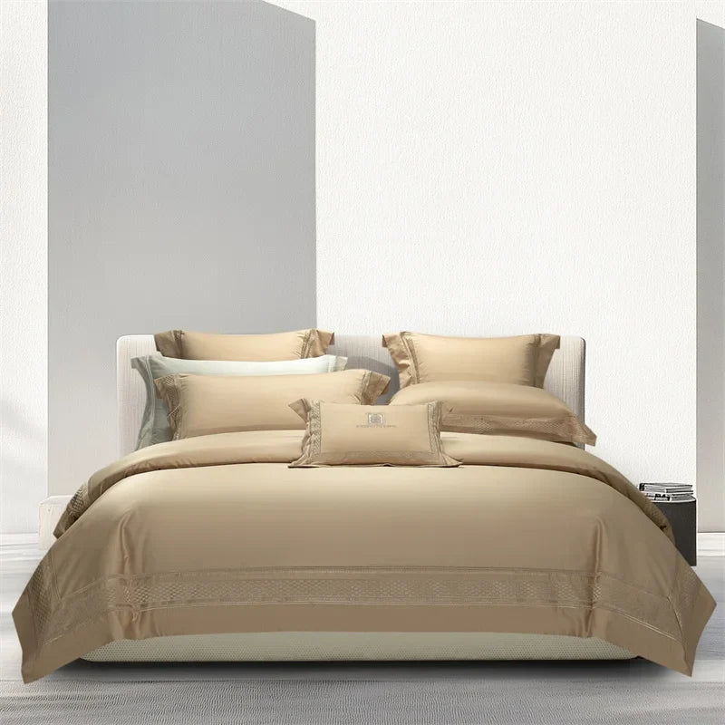 1000TC Egyptian Cotton Luxury Embroidery Hotel Style Solid Color 4Pcs Bedding Set