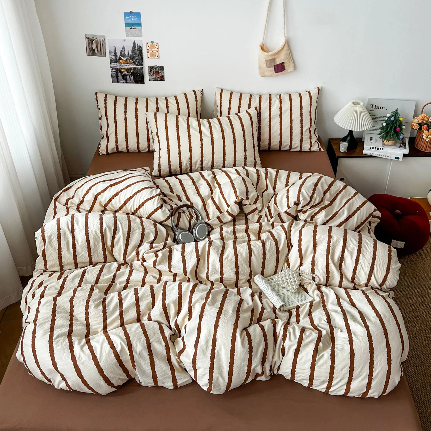INS Pink Stripe Series Soft Bedding Set