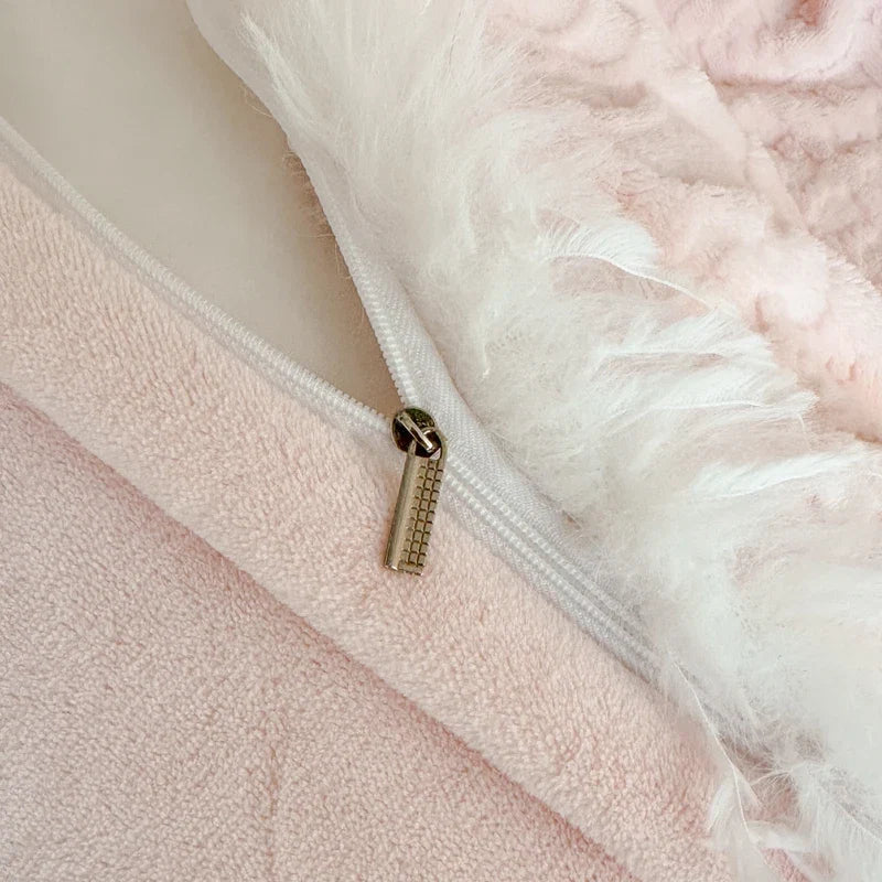 Pink Rose Carved Velvet Warm Bedding Set