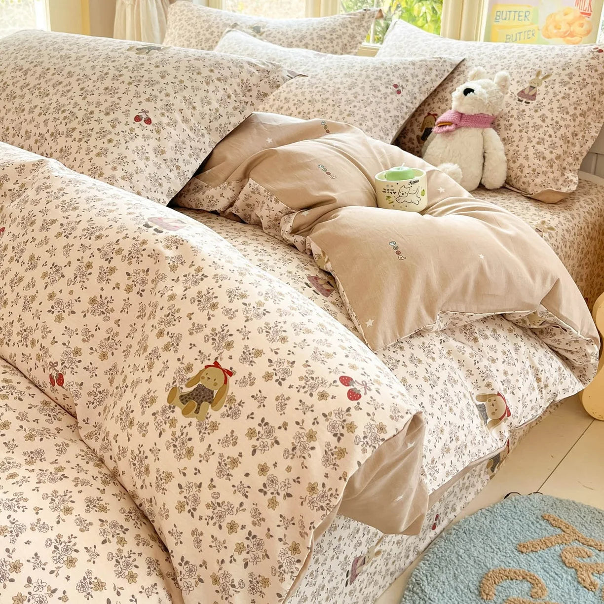 Pastoral Style Florals 100% Cotton Duvet Cover Soft Skin Friendly Single Double Bed Covers Pillowcases Queen King Bedding Set