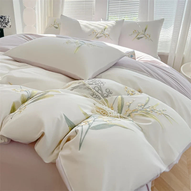 100% Cotton Floral Embroidery Luxury Bedding Set