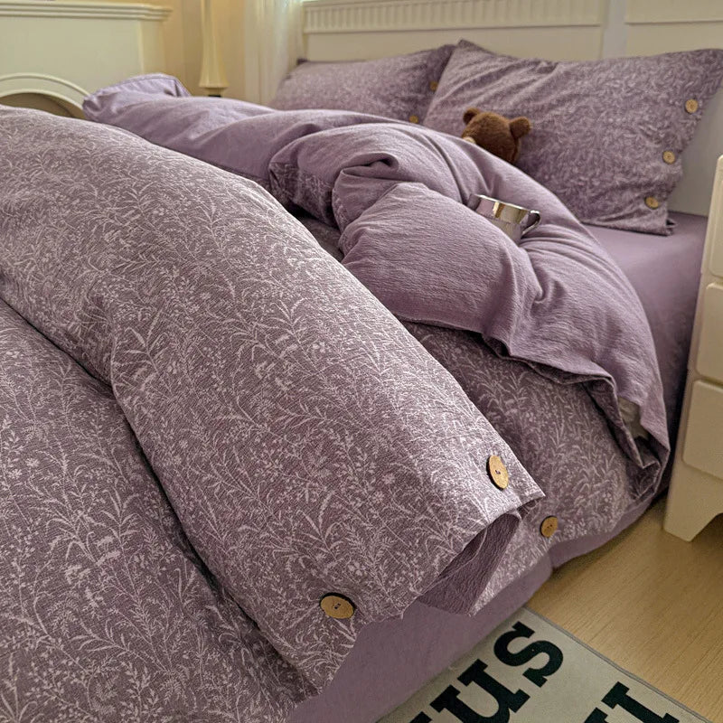 Korean Button Style Floral Print Bedding Set