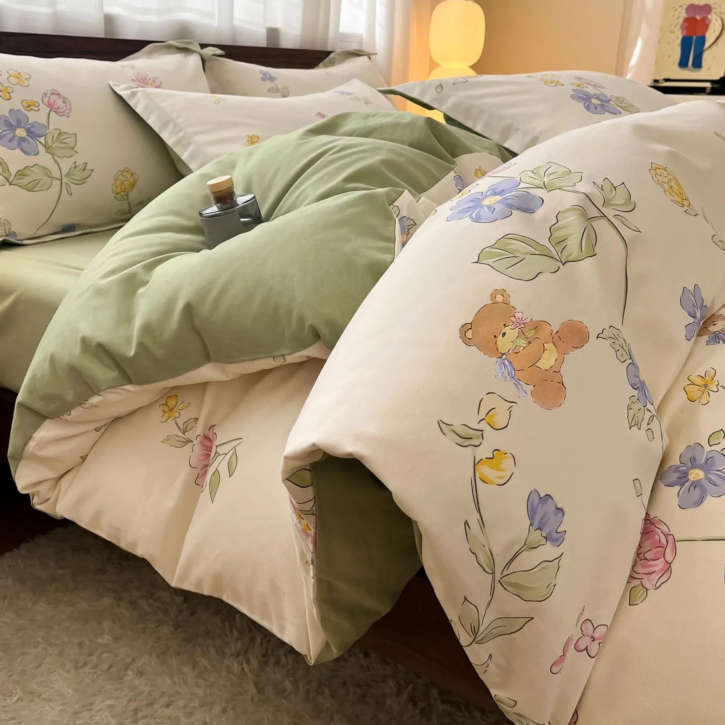 Thickened 4Pcs Bed Set Pure Cotton Long Staple Cotton Soft Bed Sheet Fitted Sheet Duvet Cover