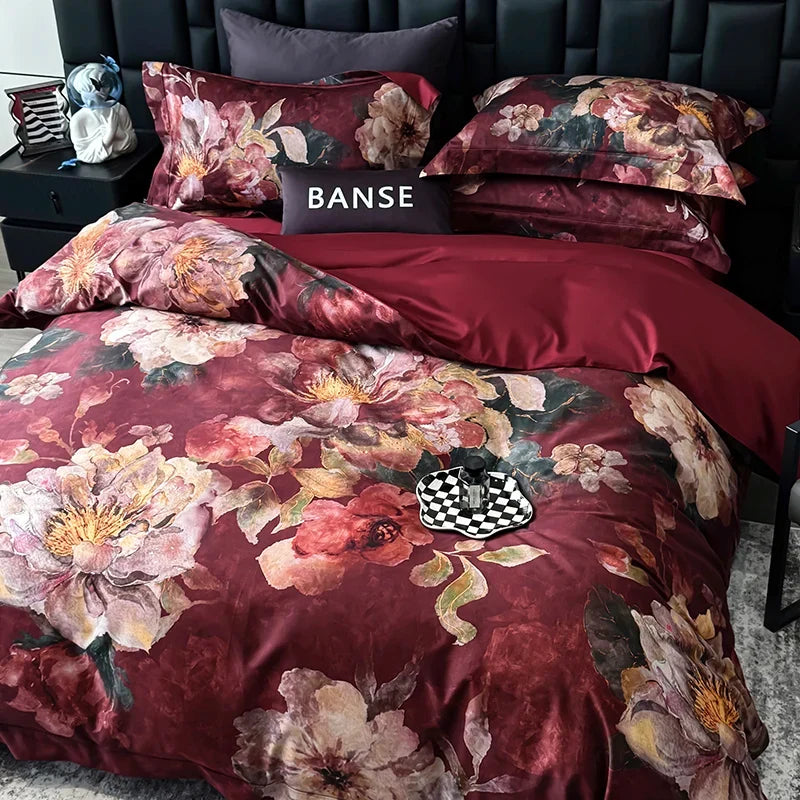 Premium 1000TC Egyptian Cotton Blooming Flowers Digital Printing Bedding Set