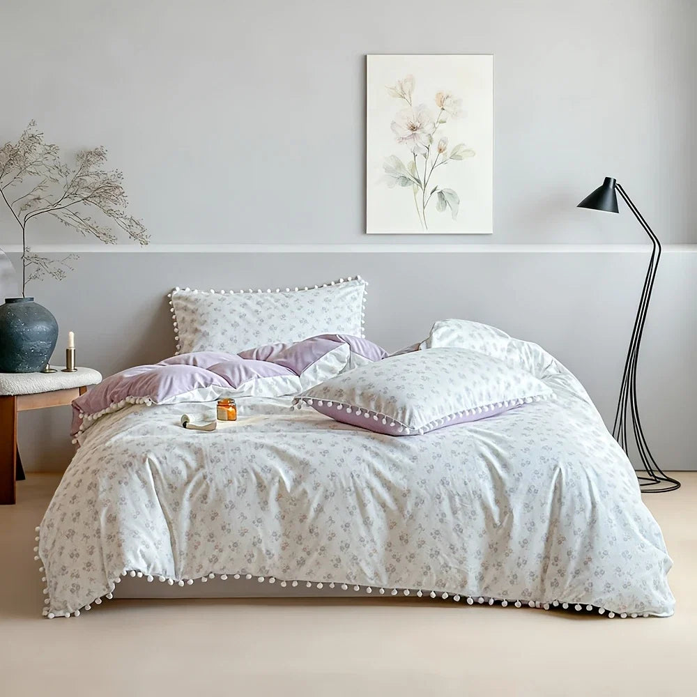 Floral Print Single Double Duvet Cover Set Soft Comfortable Queen Comforter Cover and Pillowcase Skin-friendly Bedding Set