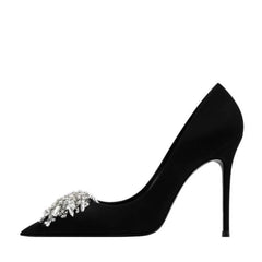 A Niche Design Sense French Low-heeled High Shoe for Women with Tassels Rhinestones Pointed Tips and Thin Heels