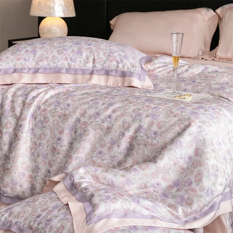 82% lyocell, 8% silk and 10% nylon soft silky flowers digital printing Bedding Set