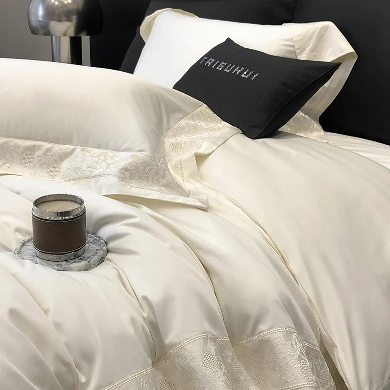 Luxury Hole Punching Embroidery Wide Edge Bedding Set