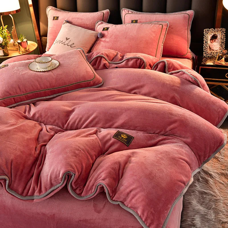 Winter Thicken Warm Velvet Duvet Cover Set Flannel Bedding Set
