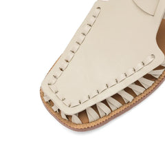 leather cowhide round toe low Heel