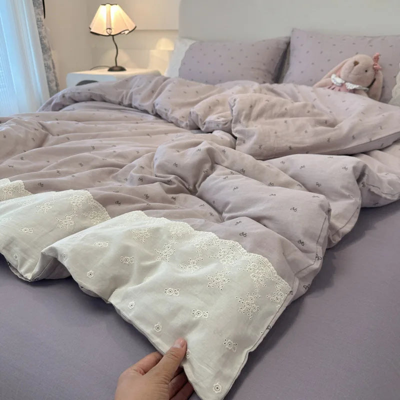 Printed Lace Edge Comforter Cover Sets Bedding Set
