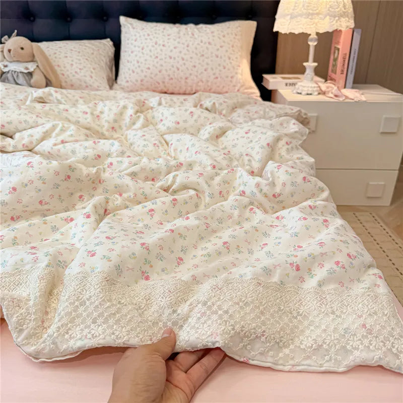 3/4Pcs Princess Style Floral Lace Bedding Set