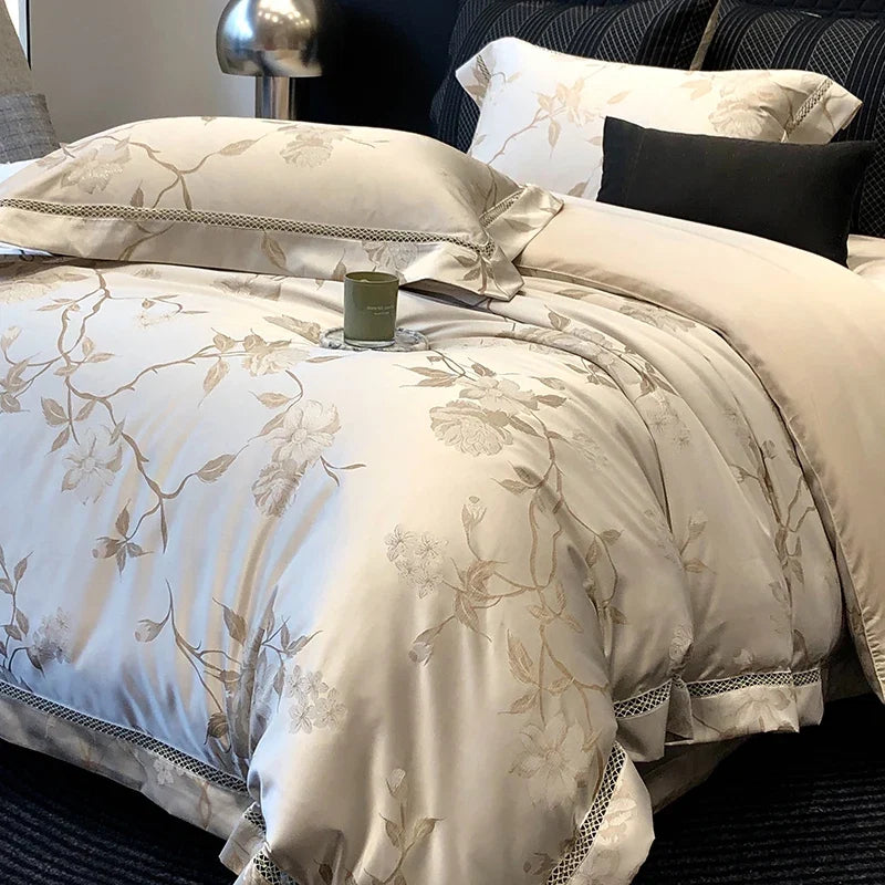 High Precision Satin Jacquard Egyptian Cotton Soft Silky Bedding Set
