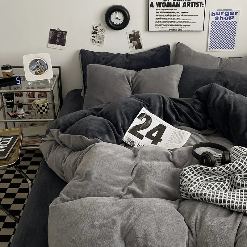 Winter Warm Milk Velvet Duvet Cover Set Queen Bedding Set