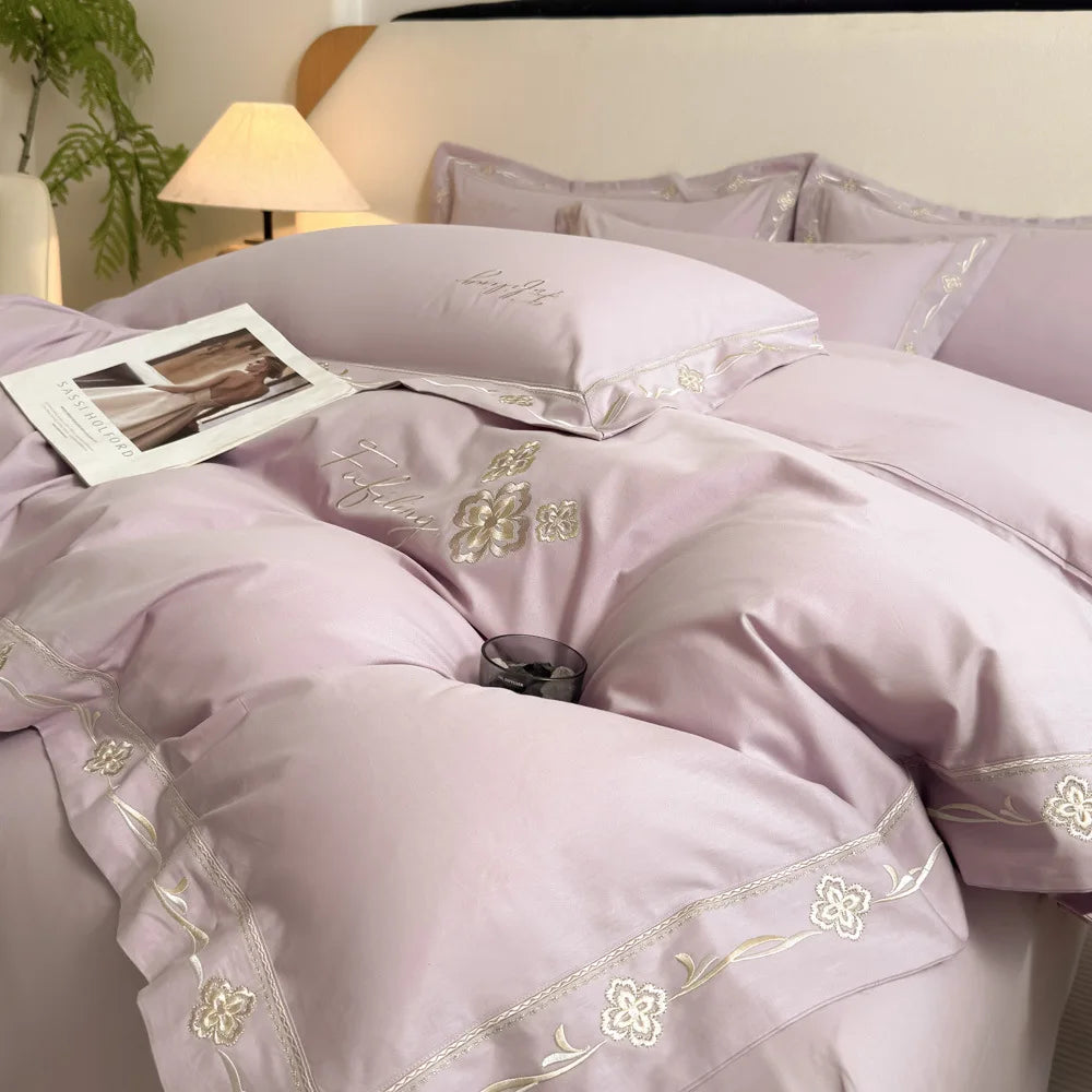 High Quality Long Staple Cotton Embroidery 4 Piece Bedding Set