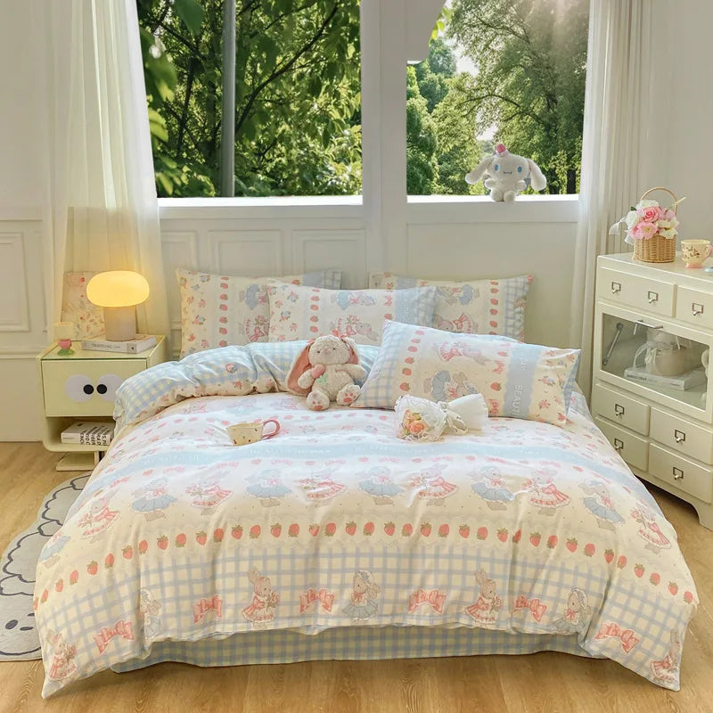 Cotton 4 Piece Bed Set Soft Breathable Bedding