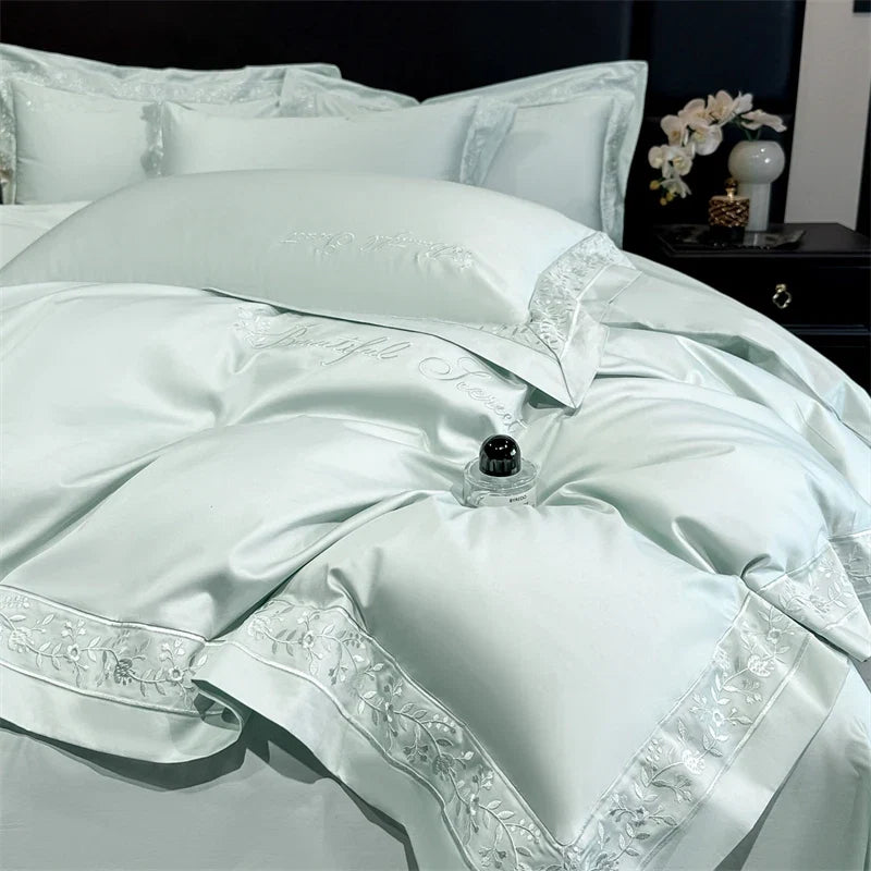 100% Cotton Floral Embroidery Wide Border Luxury Bedding Set
