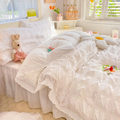 Korean Seersucker Duvet Cover Set with Pillowcases Flat Sheet Adults Kids Twin Full Queen Size Bedding Set