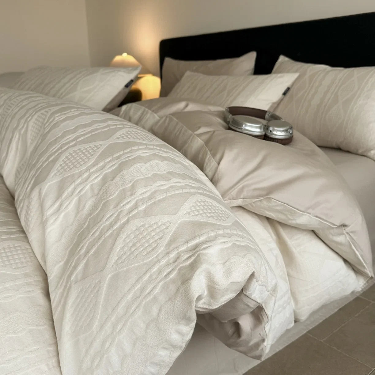 Thick Woven Cotton Jacquard 4 Piece Bed Set Luxury Pure Cotton Duvet Cover Sheet Set