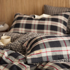 4/6Pcs Black and White Plaid Stripe 100% Cotton Bedding Set