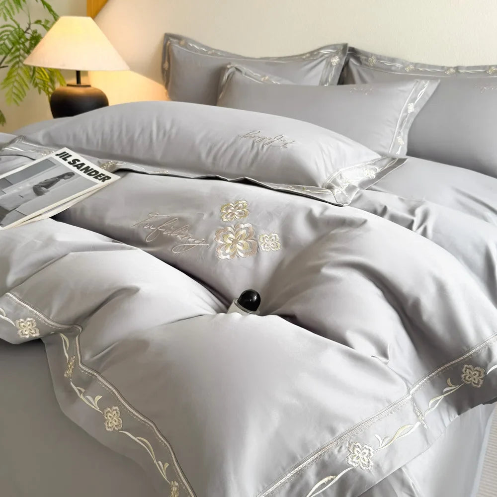High Quality Long Staple Cotton Embroidery 4 Piece Bedding Set
