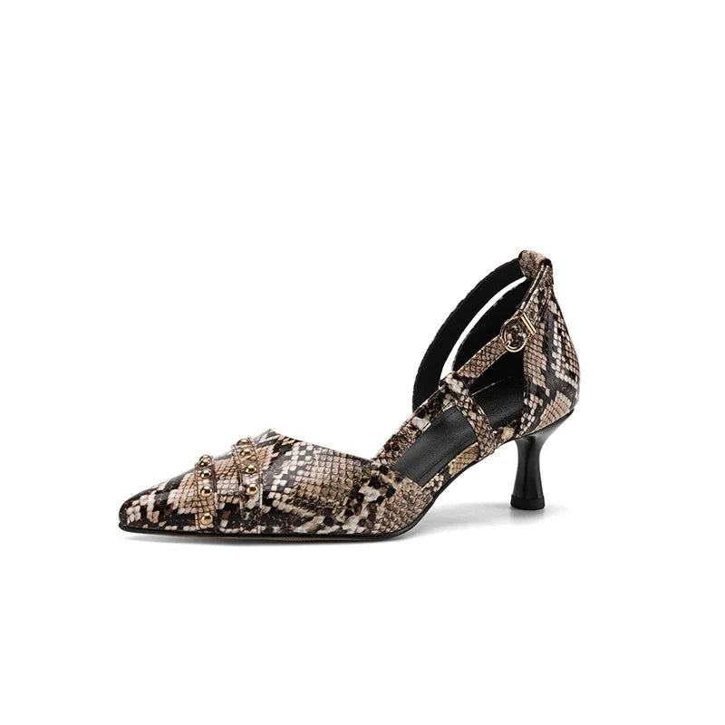 snake patterned cowhide pointed high Heels