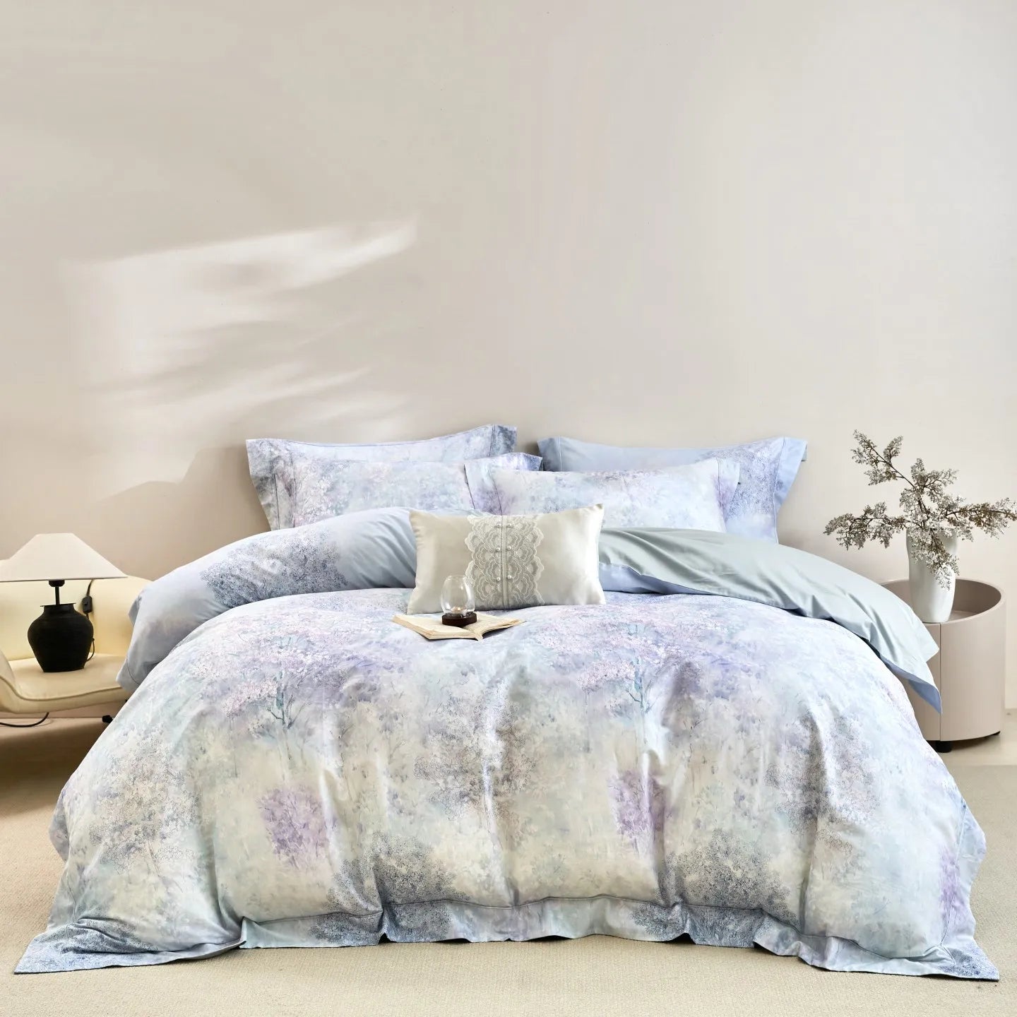 600TC Egyptian Cotton Flowers Print Queen King Size Luxury Bedding Set