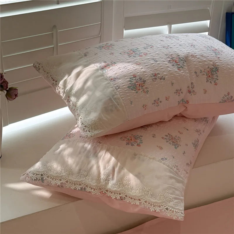 3/4Pcs Korean Princess Style Floral Ruffles Soft Bedding Set