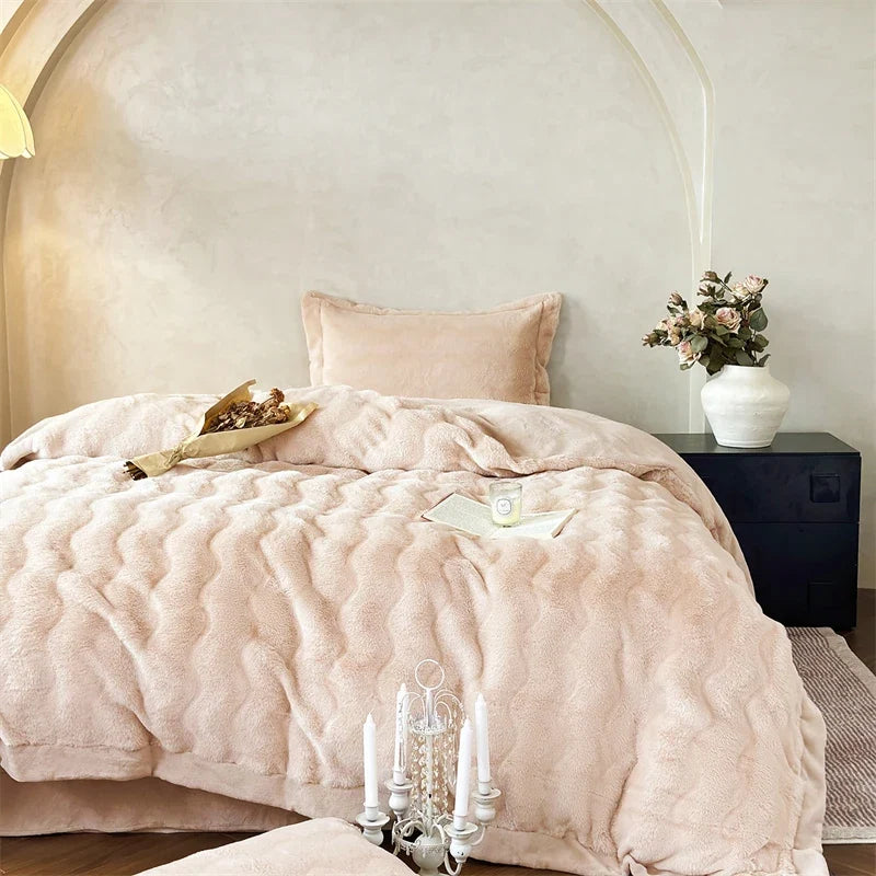 Princess Style Faux Fur Short Plush Velvet Warm Thickened  Winter Bedding Set