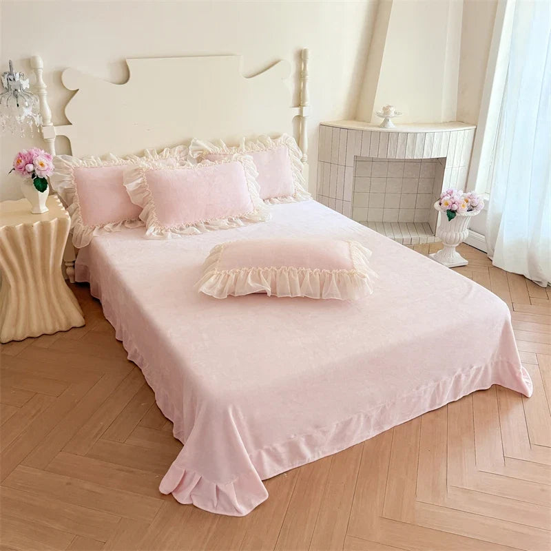 Butterfly Embroidery Lace Ruffles Princess Bedding Set