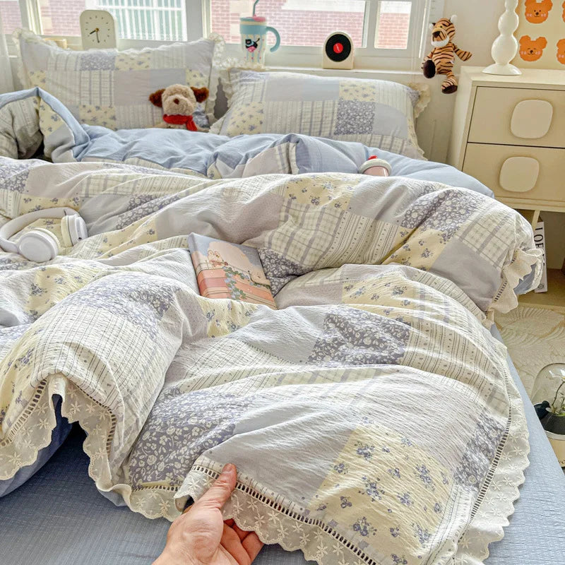 Korean Double-layer Gauze Lace Ruffle Bedding Set
