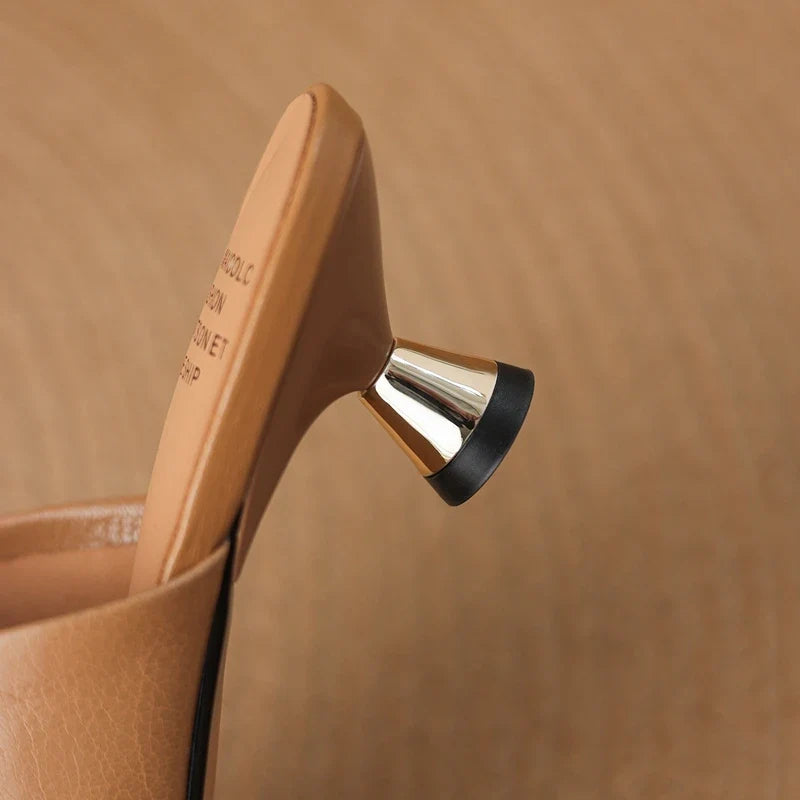 sheepskin square toe gold-plated middle Heel