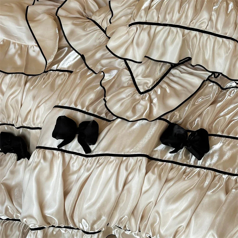 Vintage French Ruffled Ruffles Bow Bedding Set