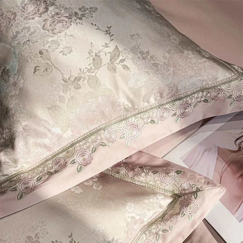1000TC Egyptian Cotton Flowers Jacquard Embroidery Luxury Bedding Set