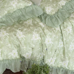 Romantic Flowers Lace Ruffles Princess Bedding Set