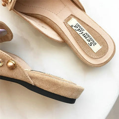 Large Size Women Mules Rivet Half Slippers Female Cherry Rhinestones Pointed Flat Shoes
