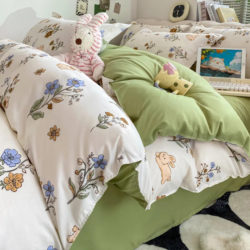 Cream Blue Bedding Set
