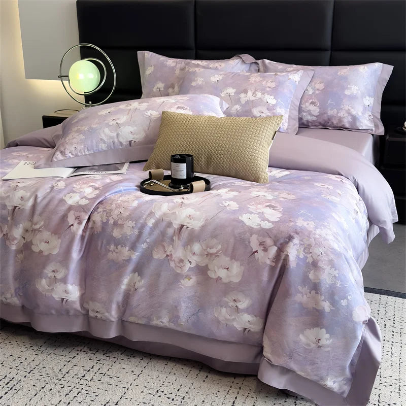 1000TC Egyptian Cotton Flowers Print Luxury Digital Printing Bedding Set