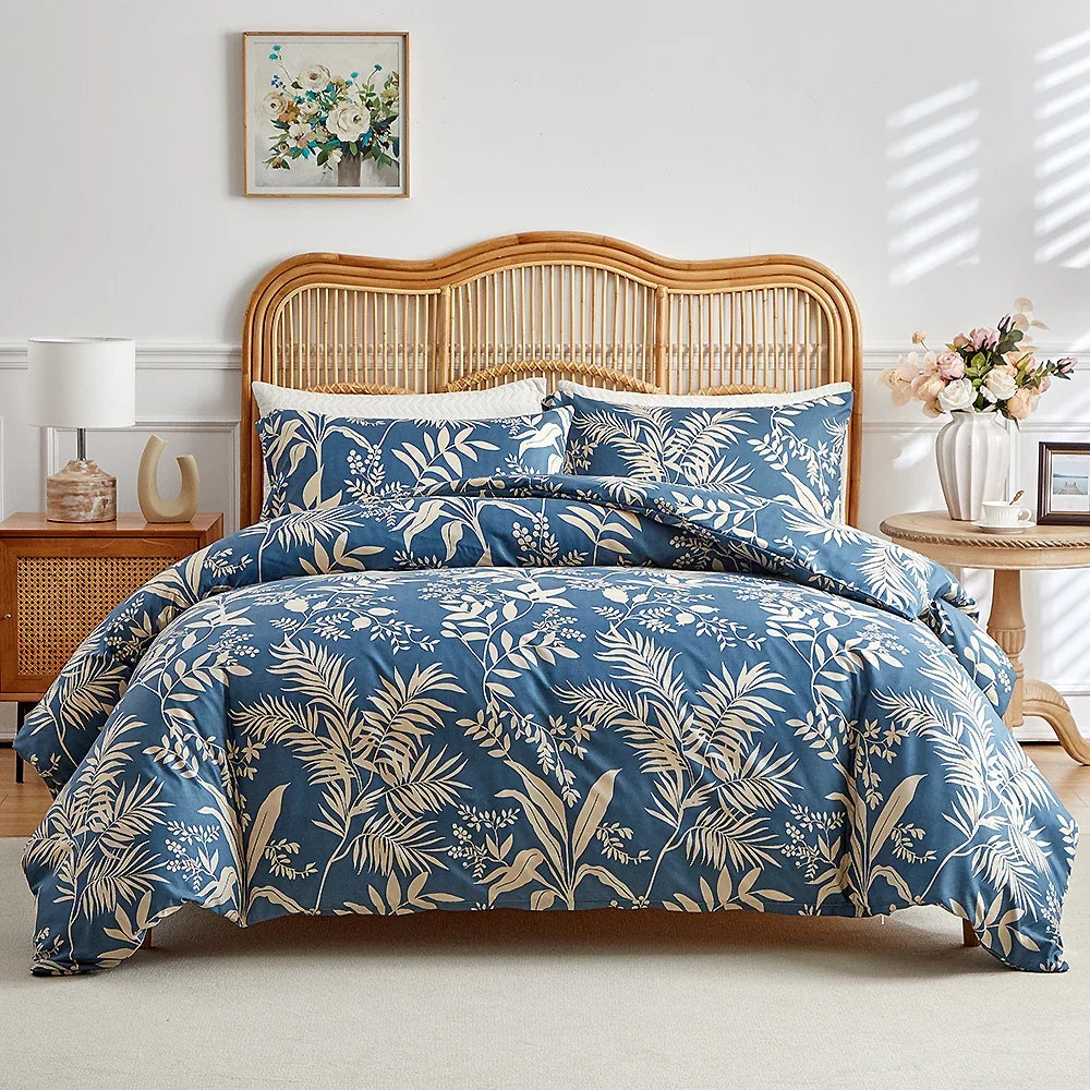 Vintage Floral Printed Duvet Cover Set Soft Breathable Double Bed Bedding Set